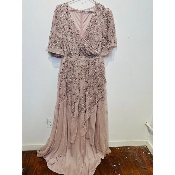 MAC DUGGAL 93681 Vintage Lilac Pink Sequined Butterfly High Low Gown Dress 2 - Picture 4 of 13